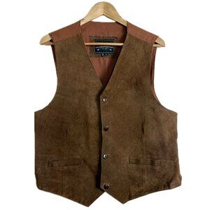 Vintage Suede Vest Men Large Tan Leather Waistcoat 90s Western Bikercore